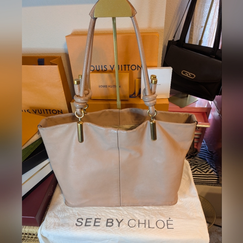 Chloe Large Tote, Blush Color Gold Accents & Dust Bag